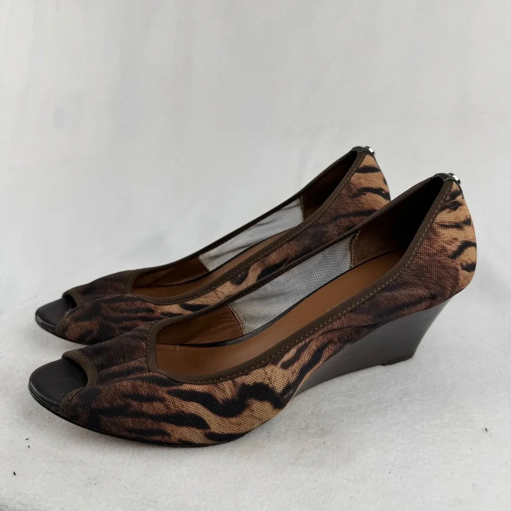 Donald J. Pliner Brown and Black Tiger-Print Wedge Peep-Toe Shoes